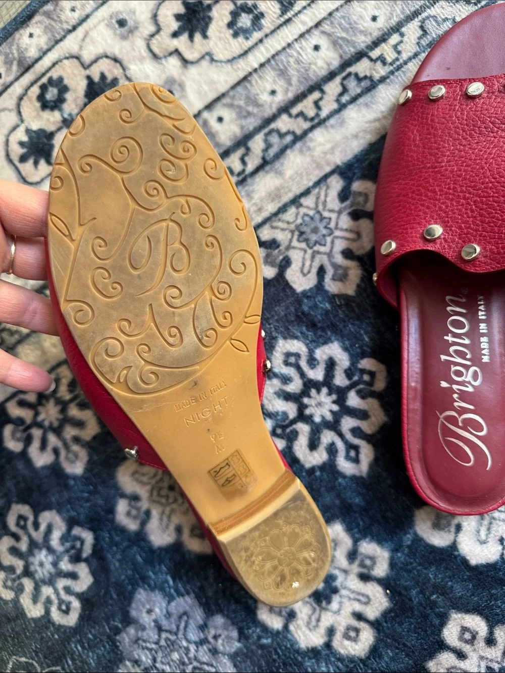 Brighton made in Italy Red Leather Stud Slide Mules - Picture 7 of 11